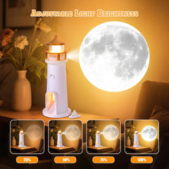 Moon Lighthouse Projector Night Light with Motion Sensor - Rechargeable LED Galaxy Table Lamp, Moon Lamp for Kids, Bedroom, Nursery Decor - Perfect Christmas, Birthday Gift for Boys & Girls